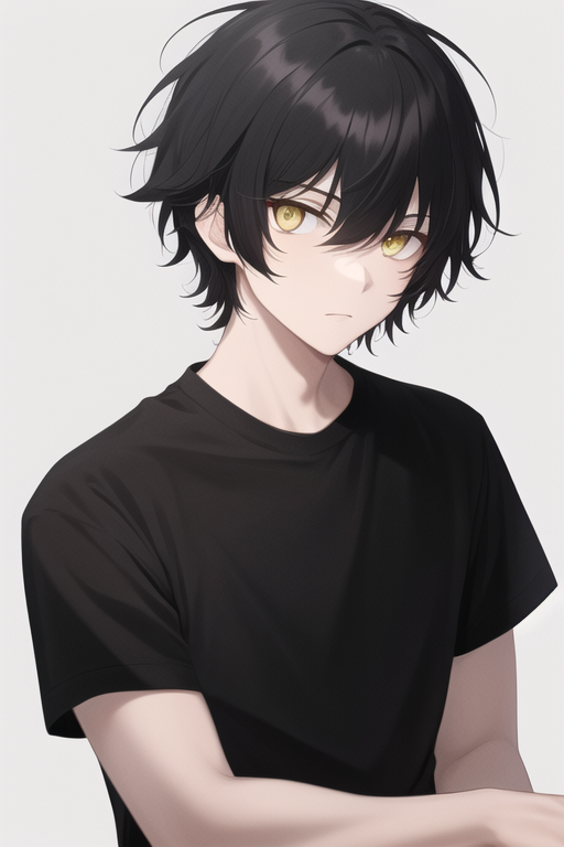 anime boy with black hair and yellow eyes