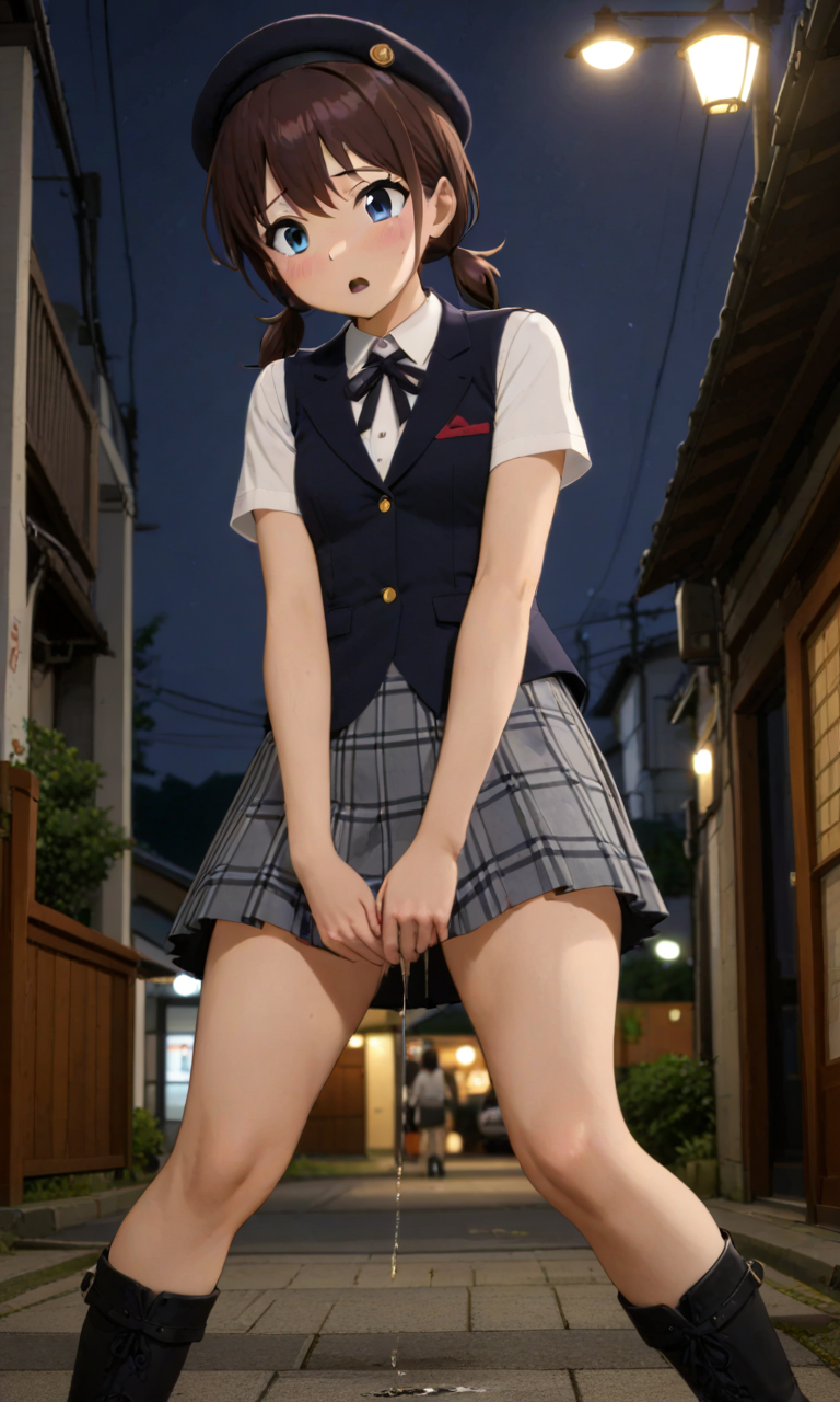 作品名稱: Iseri Nina peeing in front of a Japanese pub (4) 作者 @Moger | PixAI