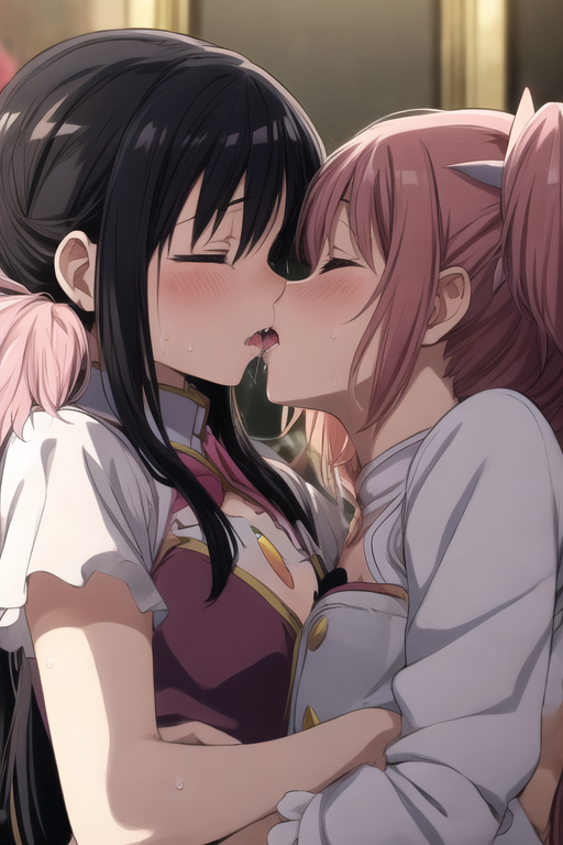 lesbians, closed eyes, two women, anime, anime girls, kissing, yuri, maid