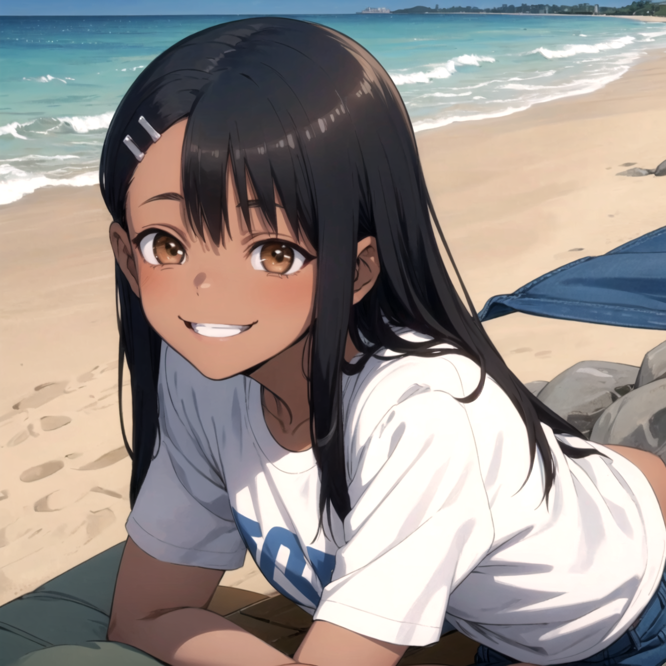 dark skin, anime girls, anime, fan art, Nagatoro Hayase, yellow eyes