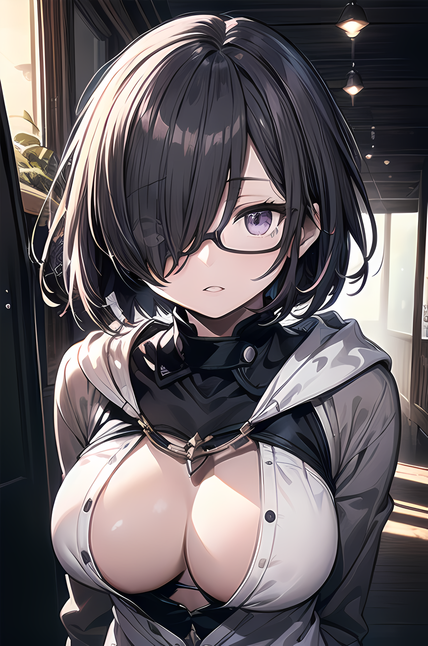 Arte AI: パーカー 黒髪メガネっ子_hoodie black hair glasses girl por @せまりだむねいち | PixAI