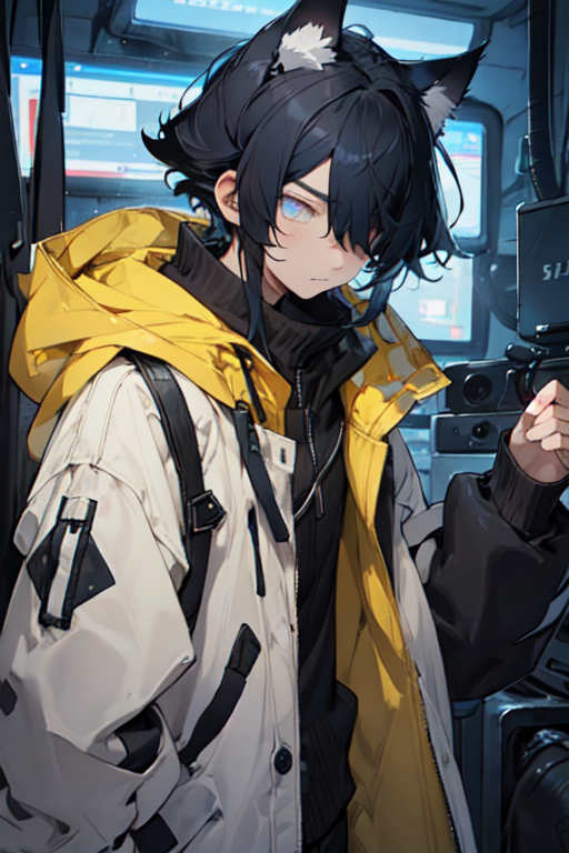 Black boy with yellow eyes and a black jacket and bl