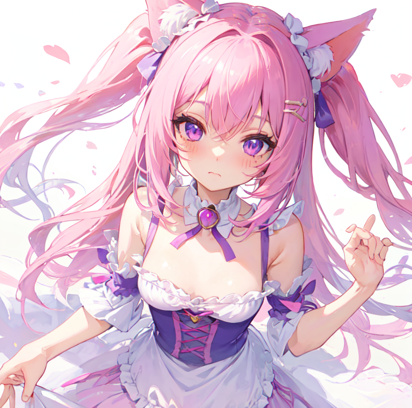 Drawn Kawaii Girl with Purple Pink Hair and Cat Ears · Creative