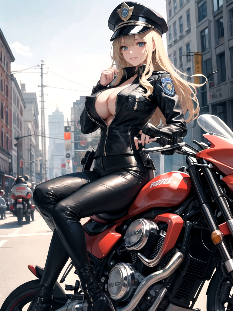 AI Art: Cute police girl on bike por @James Hawley | PixAI