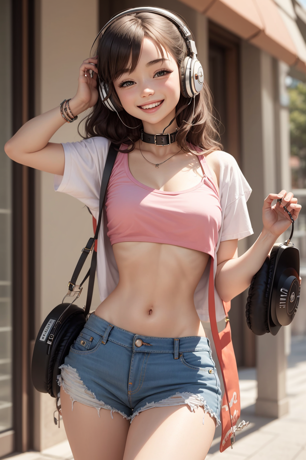 Cute athletic girl a crop top jeans - AI Photo Generator - starryai