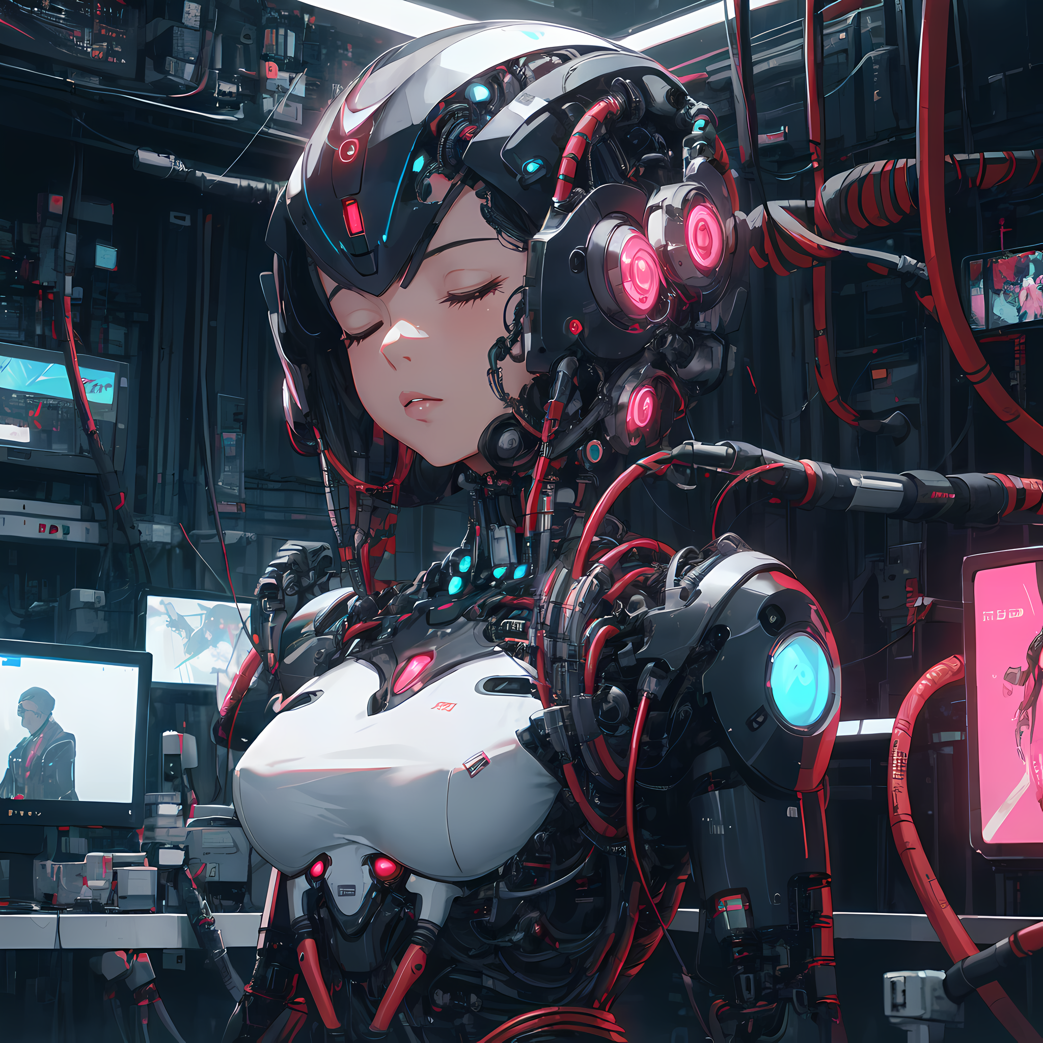 portrait Anime cyberpunk cyborg girl in mechanical