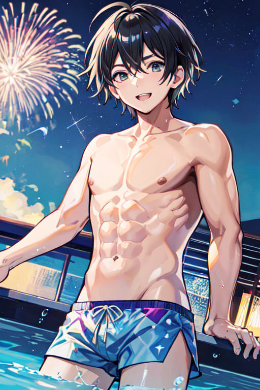 Anime boy store swim trunks