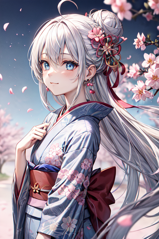 Light pink short hair anime girl surrounded by Sakura cherry blossom trees  - AI Generated Artwork - NightCafe Creator