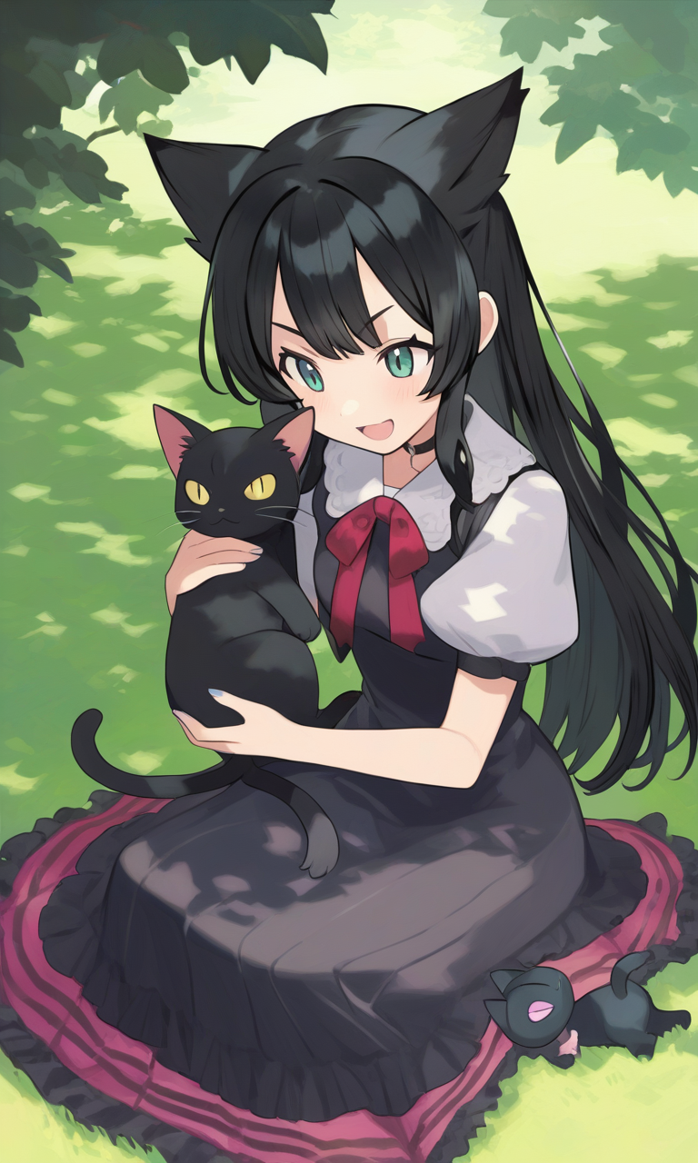 Arte AI: Goth girl petting black cats por @Nicolas M | PixAI