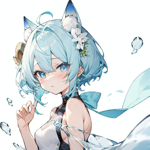 AI Art: 猫耳水色女子 by @うさ#ニンジン | PixAI