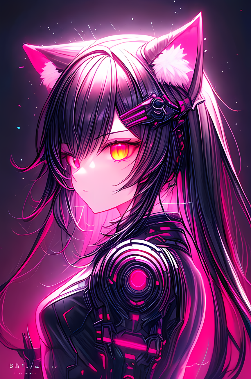Neon Anime Cat Girl ' Poster, picture, metal print, paint by