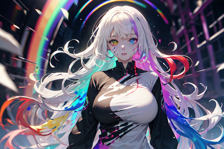 Cyberpunk anime girl, rainbow hair, on - AI Photo Generator - starryai