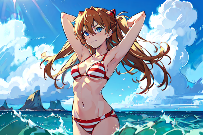 AI Art Asuka Langley on the beach by Mr Sabishii PixAI