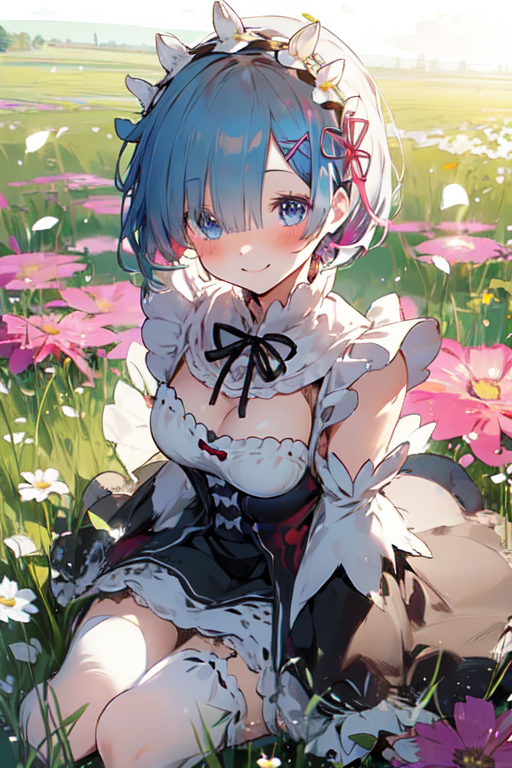 Rem a blue haired maid from the anime re:zero