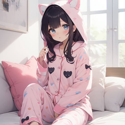 AI Art: pink pajamas girl by @Natsuki's Atelier/那月のアトリエ