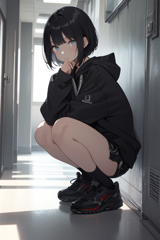 Premium AI Image  A sad anime character with a black hoodie.