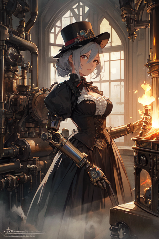 Girl with Steampunk Weapons and Uniform · Creative Fabrica