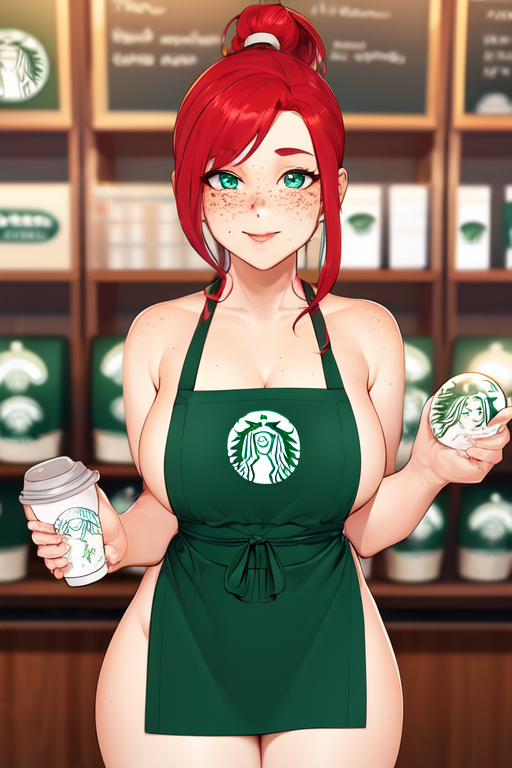 AI Art Model Starbucks Naked Apron PixAI