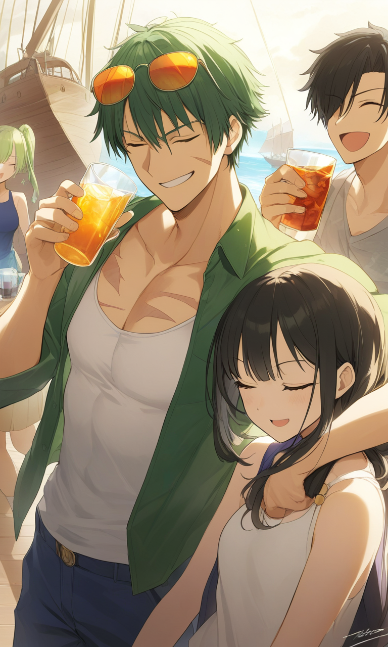 AI Art: Nico Robin and Roronoa Zoro: A Drink and a Smile on the Thousand  Sunny by @CleverDragonDancerIV | PixAI