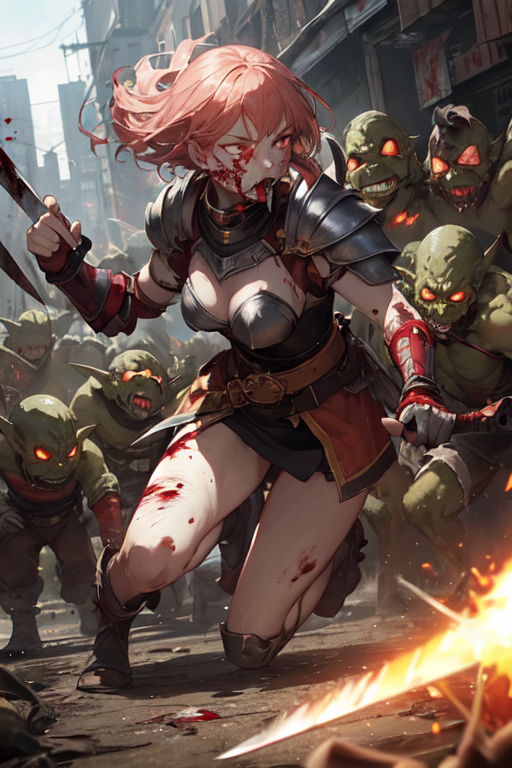 pink haired anime warrior girl with armour and a sword