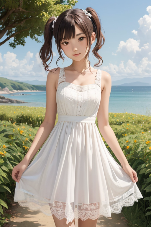 Anime Girl in White Lace Dress