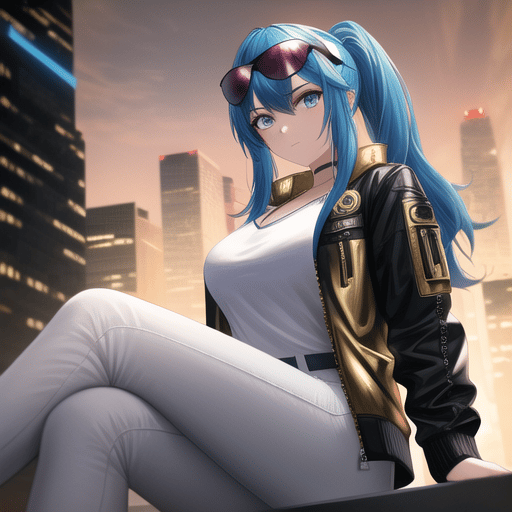 AI Art: Blue hair Cyberpunk by @BallParkOcean47 | PixAI