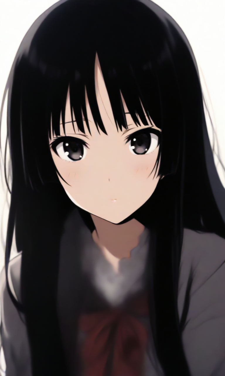 Arte AI: mio akiyama, long hair, bangs, black hair, black eyes, hime cut,  por @user-1648443743064996251 | PixAI