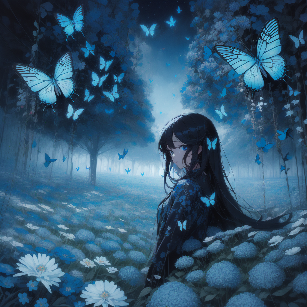 Sad beauty, fantasy, butterfly, luminos, girl, dark, rendering