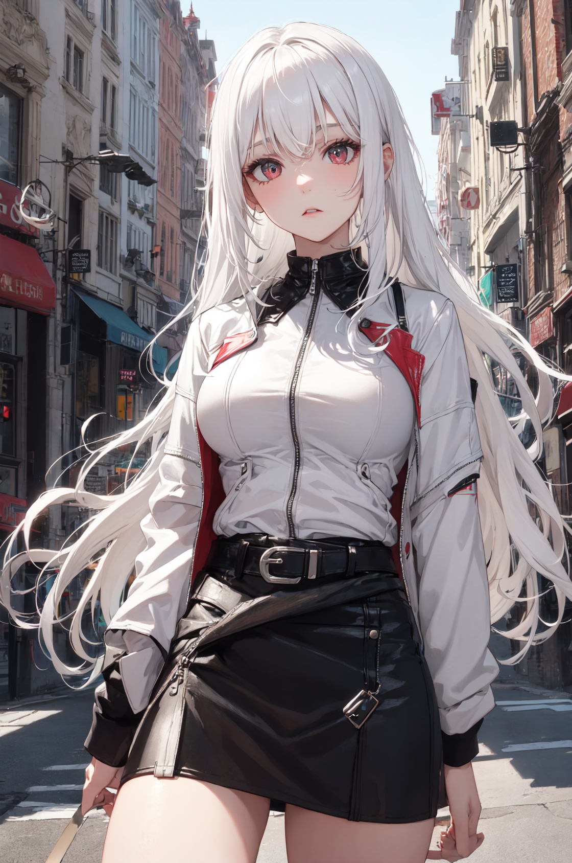 White hair anime girl, vampire, cheeky - AI Photo Generator - starryai