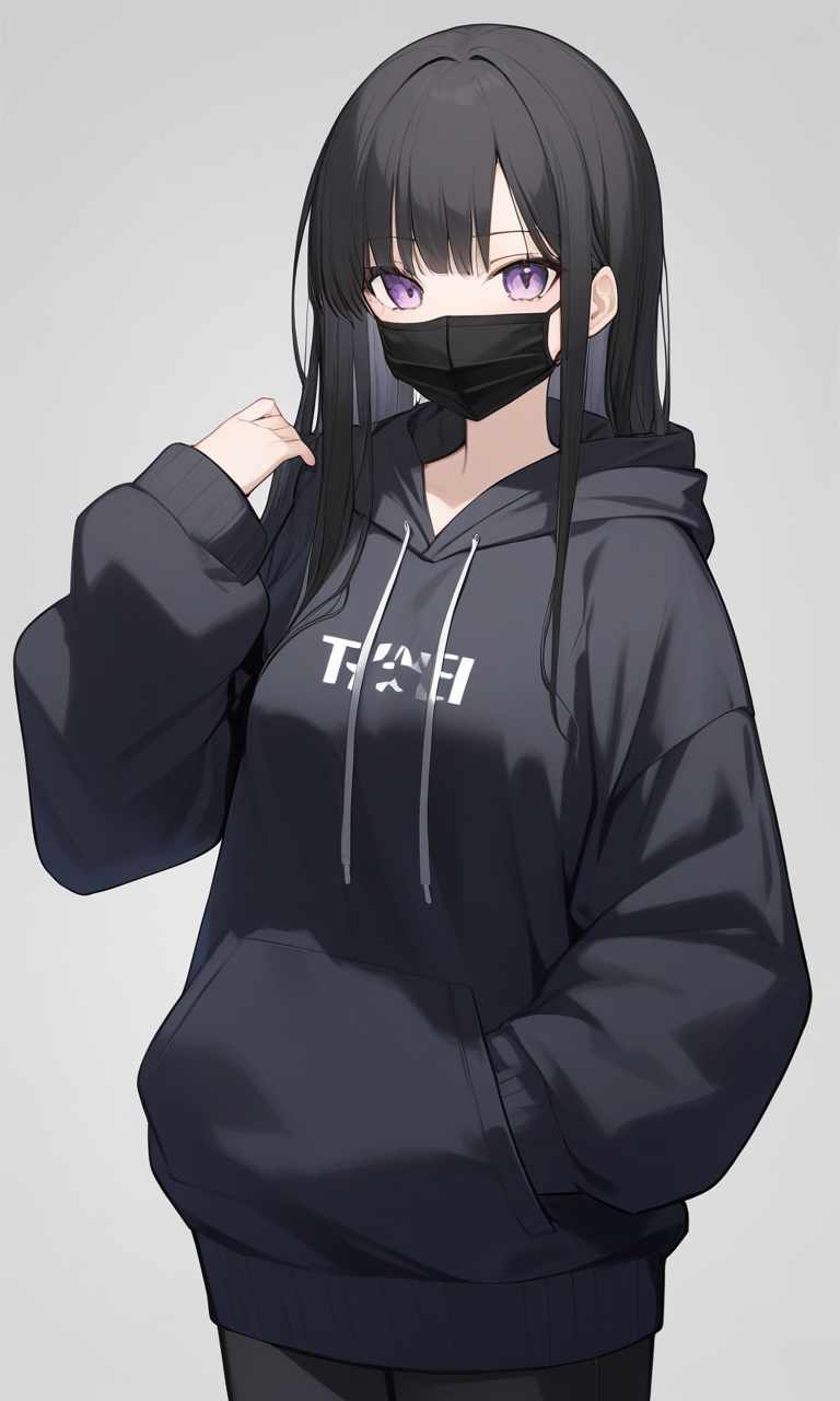 Anime girl in black hoodie on sale