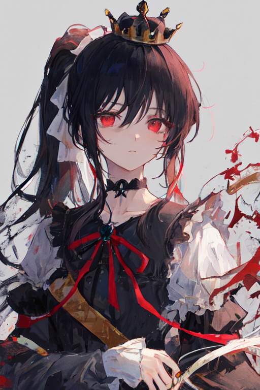 red eyes, profile, anime girls, black hair, necklace, portrait