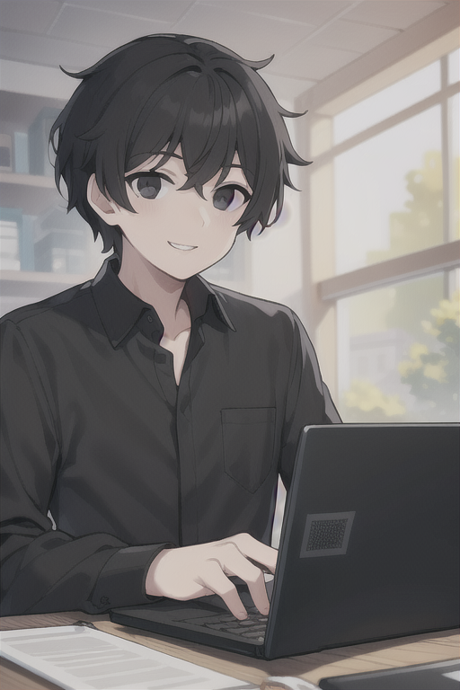 Anime boy black shirt fine facial - AI Photo Generator - starryai