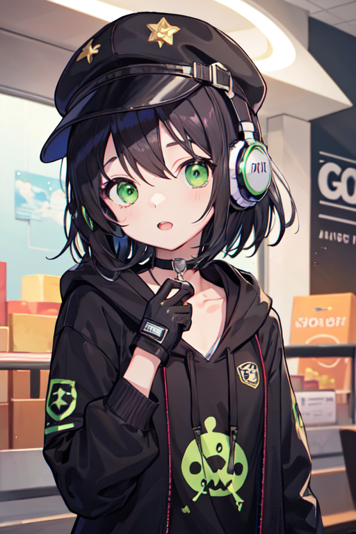 AI Art: Black Short Hair Girl wearing Headphones by @melorin