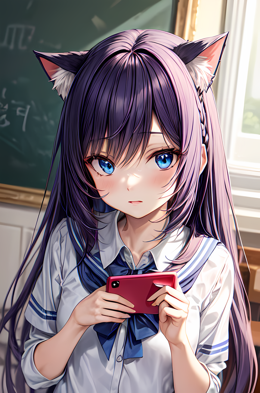 Arte AI: anime cat girl holding a phone por @Cyber Wolf