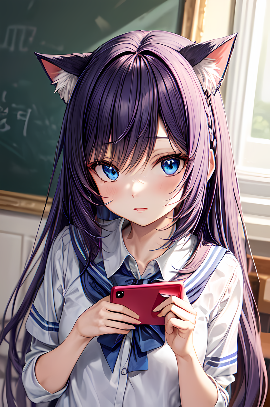 AI Art: anime cat girl holding a phone by @Cyber Wolf