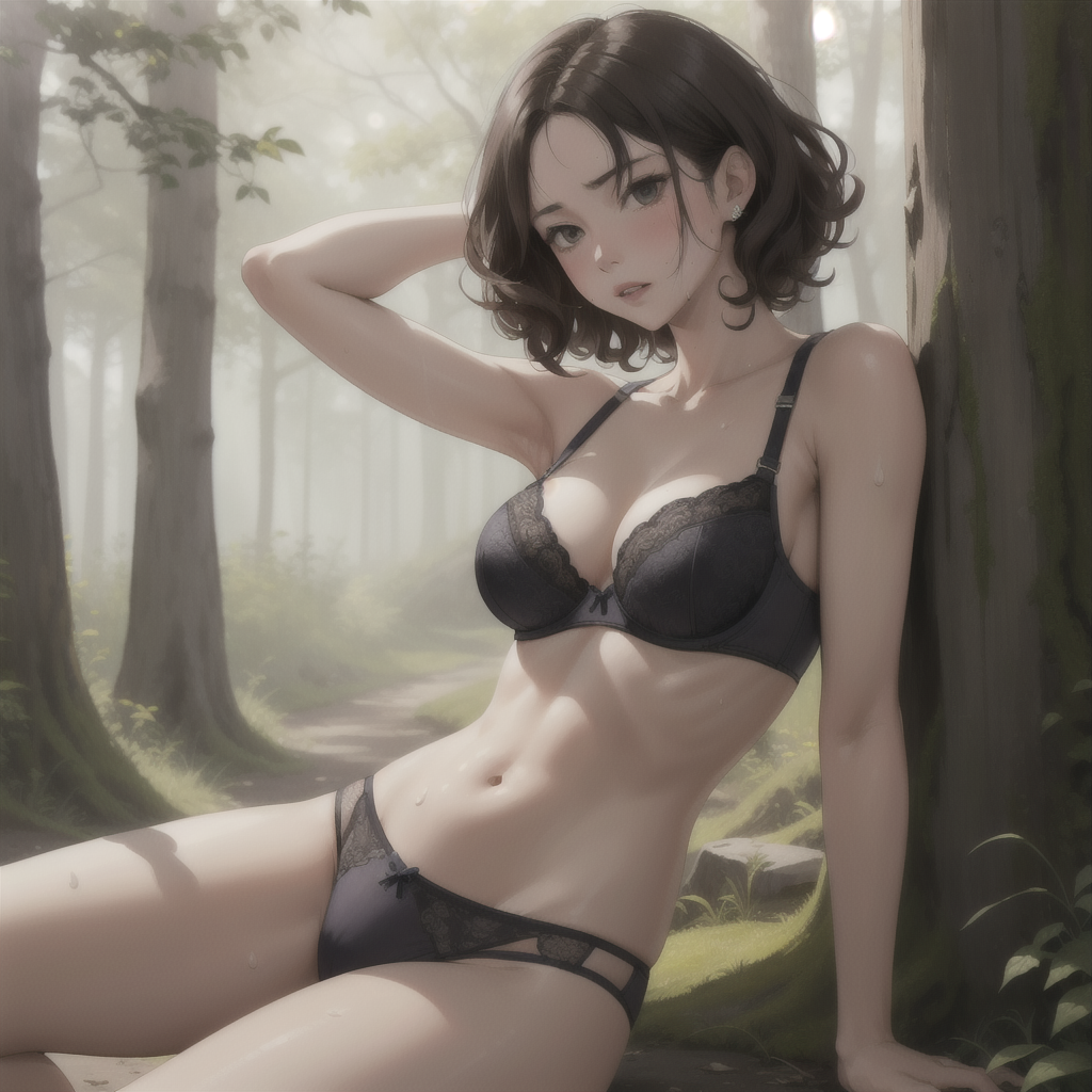 AI Art Sexy woman with short black hair wearing black lingerie