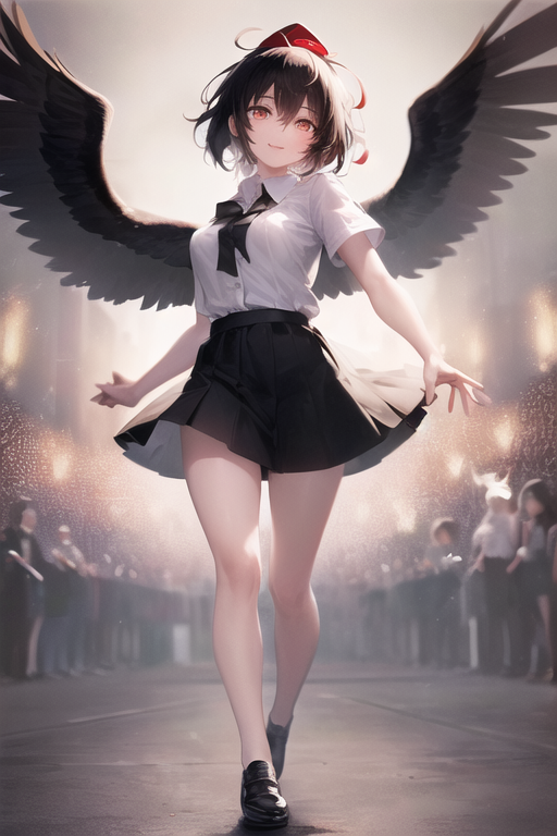 Anime,girl,wings,fly,black hair,smile,sky