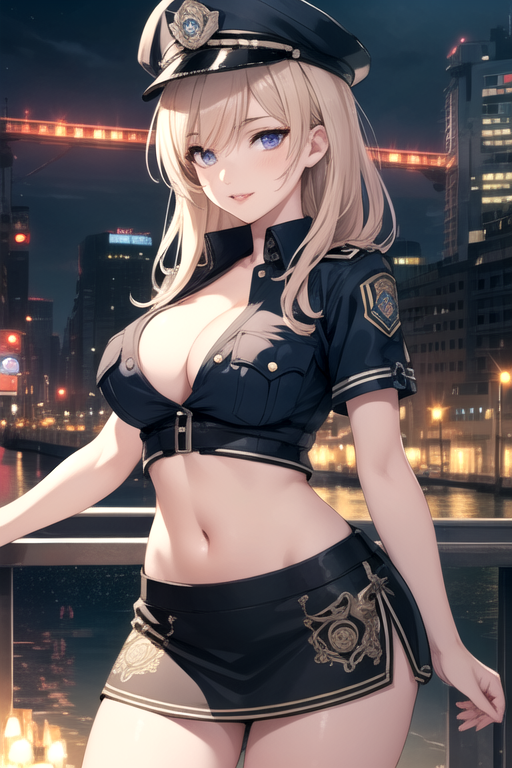 AI Art Policewoman cosplay with night city in the background by