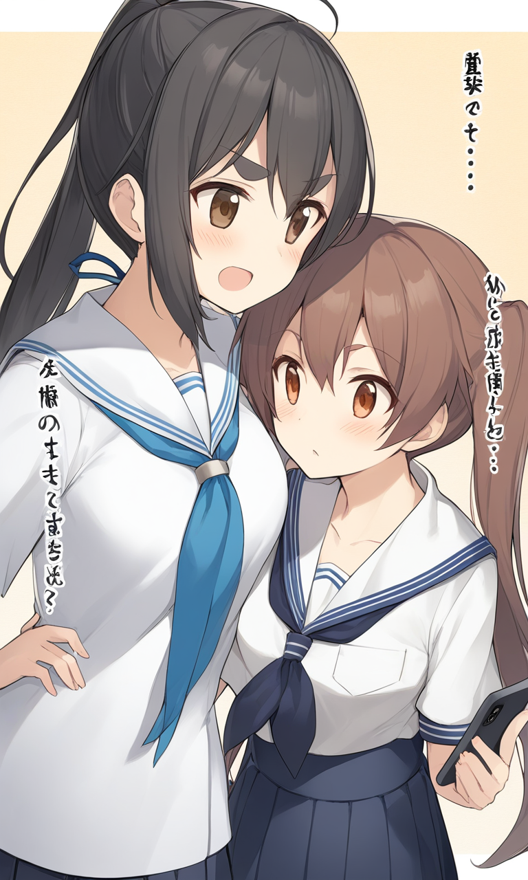 AI Art: Fubuki and Ryuujou: Engrossed in Their Cellphones in Sailor  Uniforms (Kantai Collection) by @FastVoyagerIV | PixAI