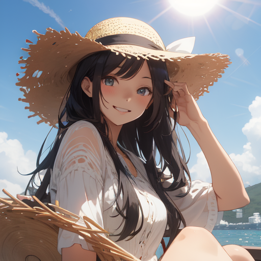 Free Vectors  An anime-style girl with a straw hat smiling at you