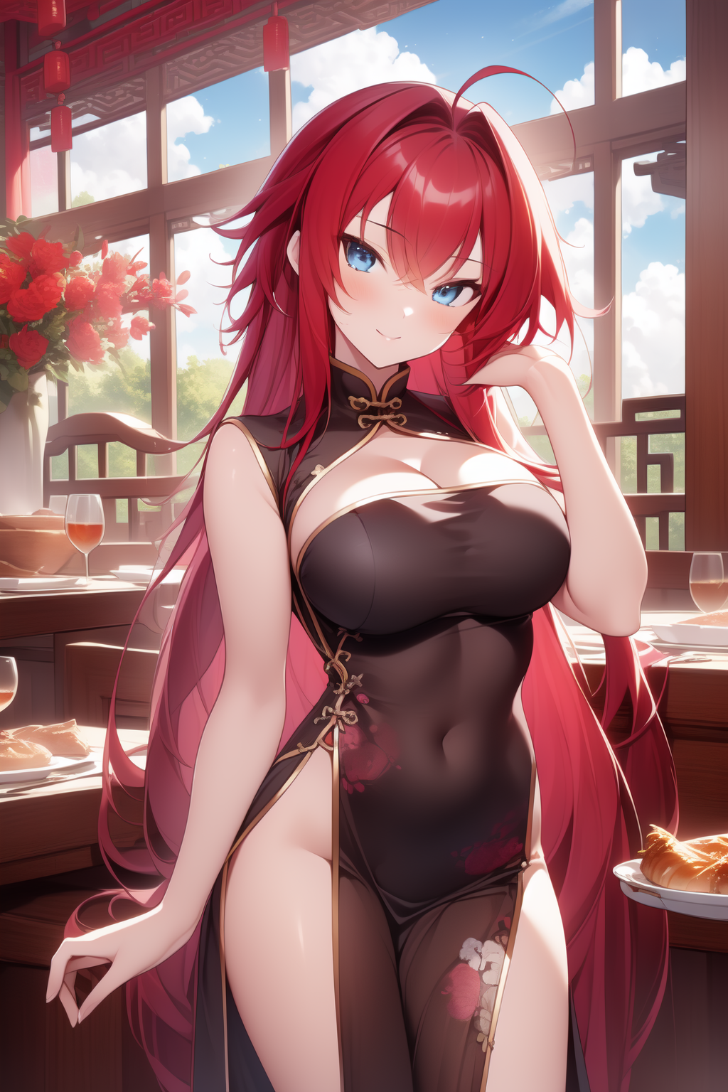 AI Art: Rias Gremory - Chinese Dress 03 by @Crimson Dragon | PixAI