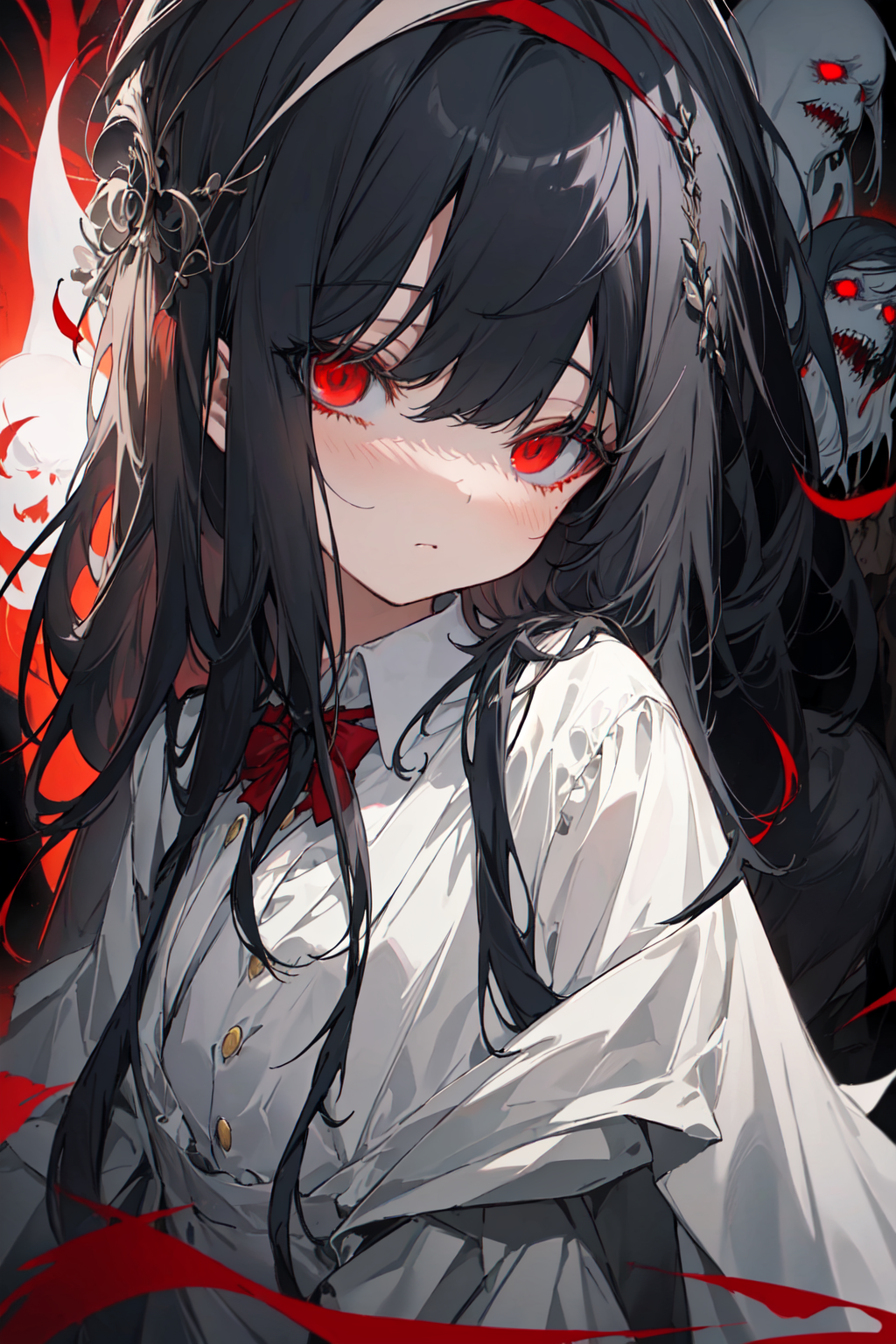 Girl With Long Black Hair Anime Bright Eyes And A Dark Backgrounds