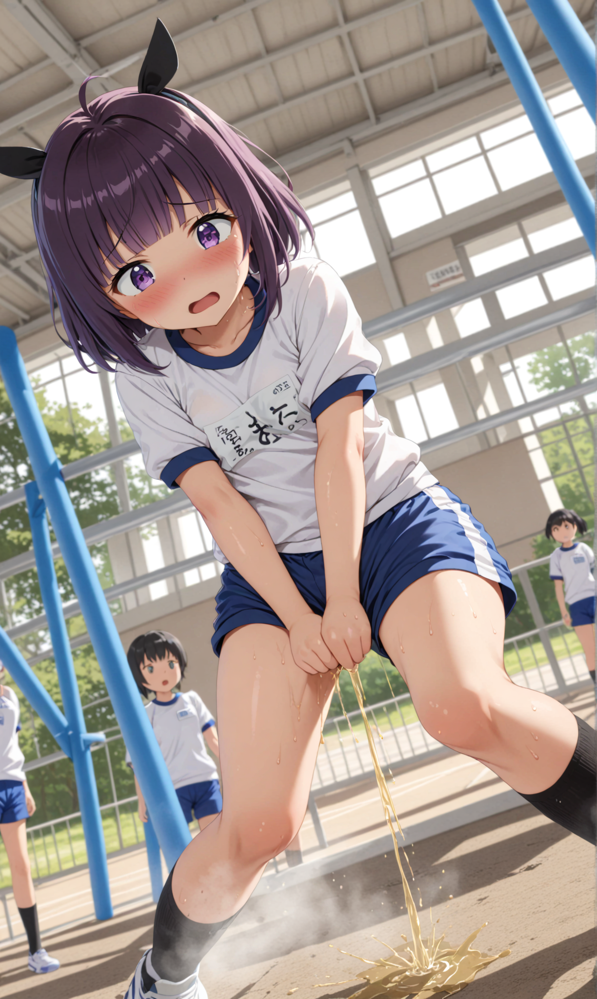 AI Art: Touhoku Kiritan peeing herself in her gym uniform by @Moger | PixAI