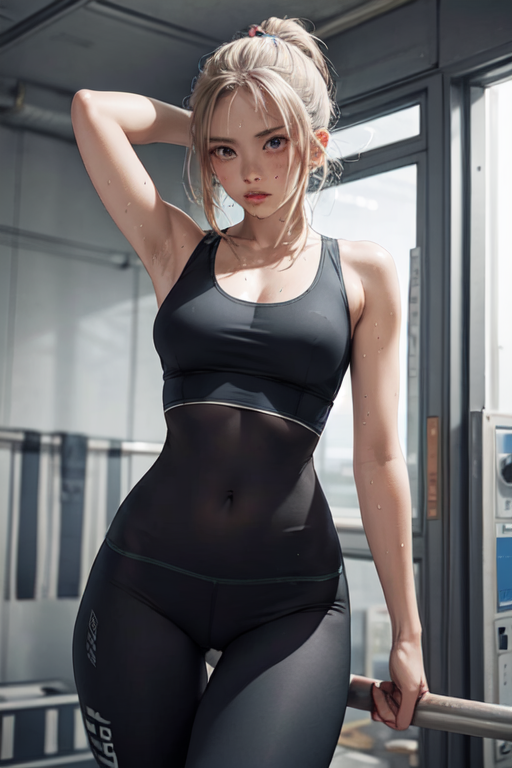 AI Art Generator: Female model in tight leggings from behind.