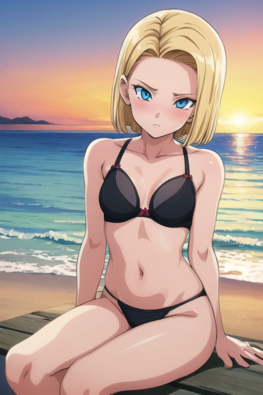 AI Art Android 18 on the Beach by AnimeCrawford PixAI