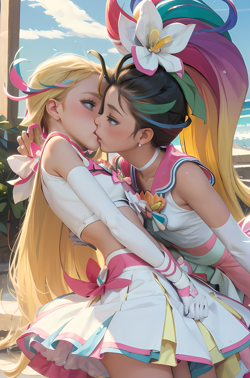 AI Art: Magical girl passionate kiss by @GB | PixAI