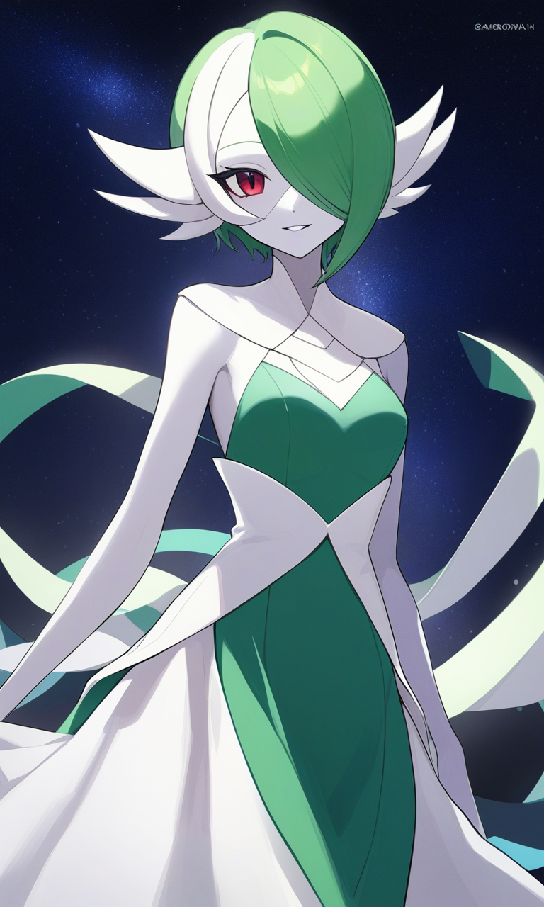 AI Art: Enchanting Gardevoir with a Playful Smile by @HappyPurpleDreamerJr.  | PixAI