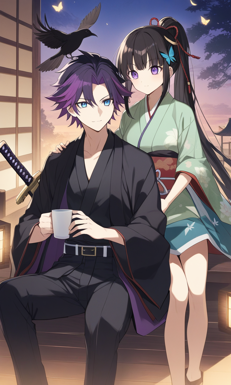 AI Art: A Serene Moment Between Kochou Shinobu and Tomioka Giyuu by  @QuietBlueNinjaVIII | PixAI