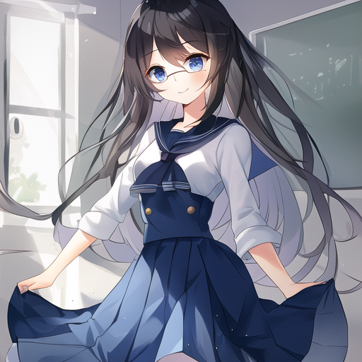 Anime style young woman, long hair, shy, wearing cute blouse and pleated  mini skirt, big brown eyes - AI Generated Artwork - NightCafe Creator