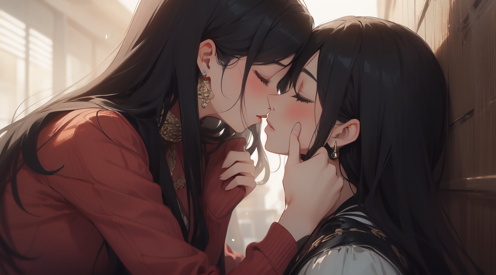 Anime Kiss, cheek Kissing, kiss, reference, Yuri, visual Arts, branch,  manga, Painting, Fan art